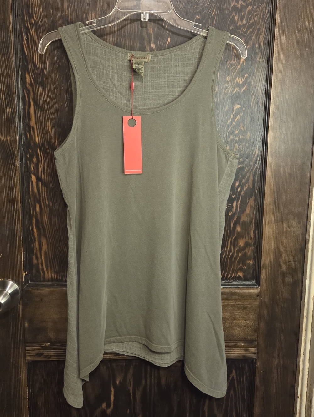 NWT XCVI Wearables Olive Green Scoop Neck Sleeveless Asymmetrical Hem Tank Top
